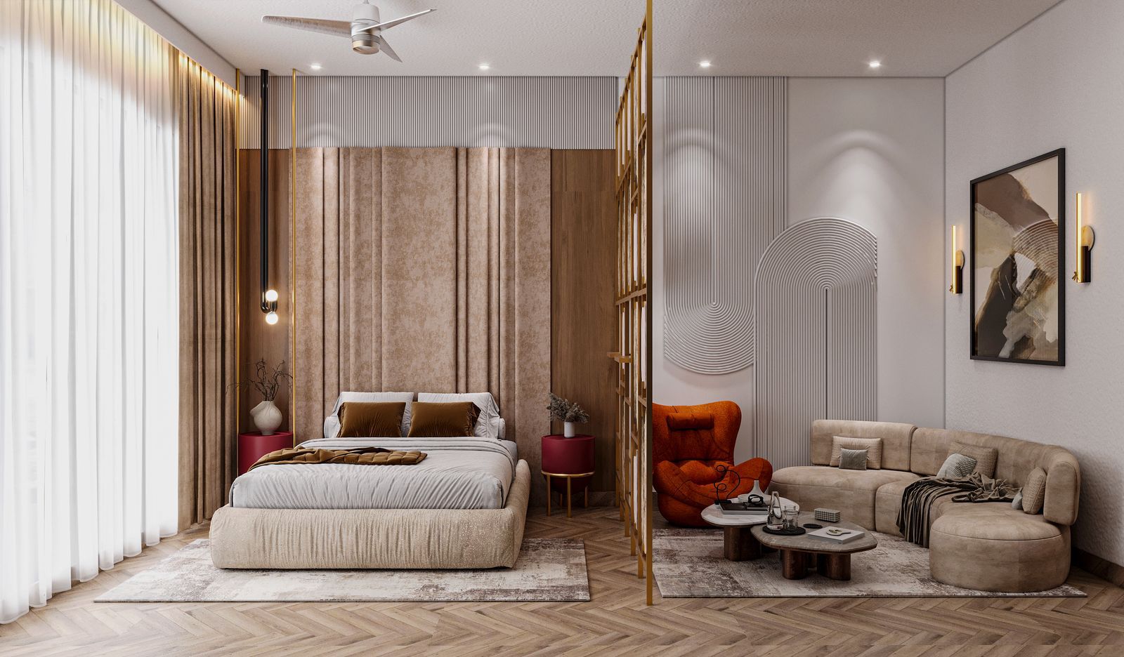 Furnished bedroom & living